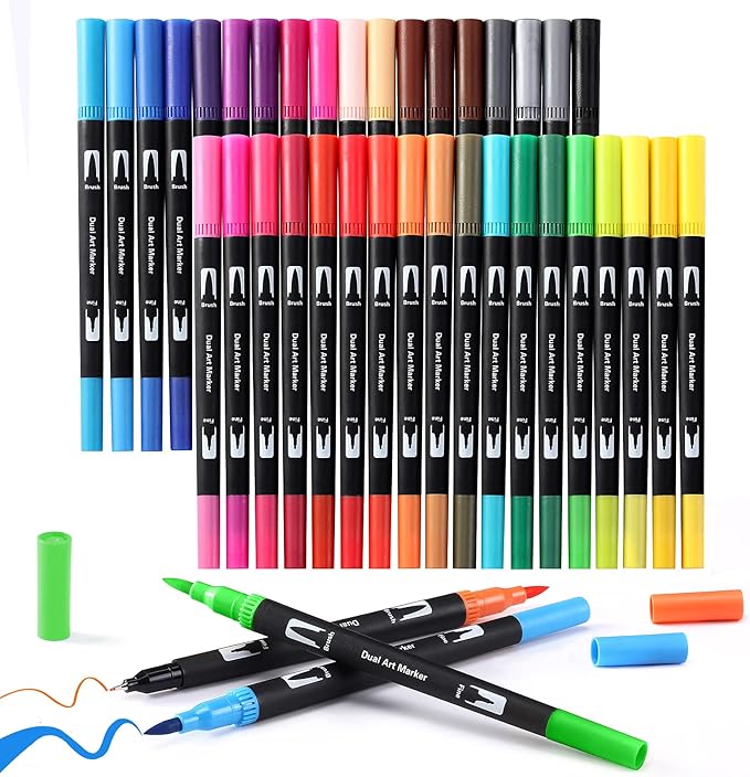 Brush Markers for Adults Coloring,36 Colors Art Markers Colored Pens for Bullet Journaling Note Taking Drawing Calligraphy Lettering,Art Office Supplies