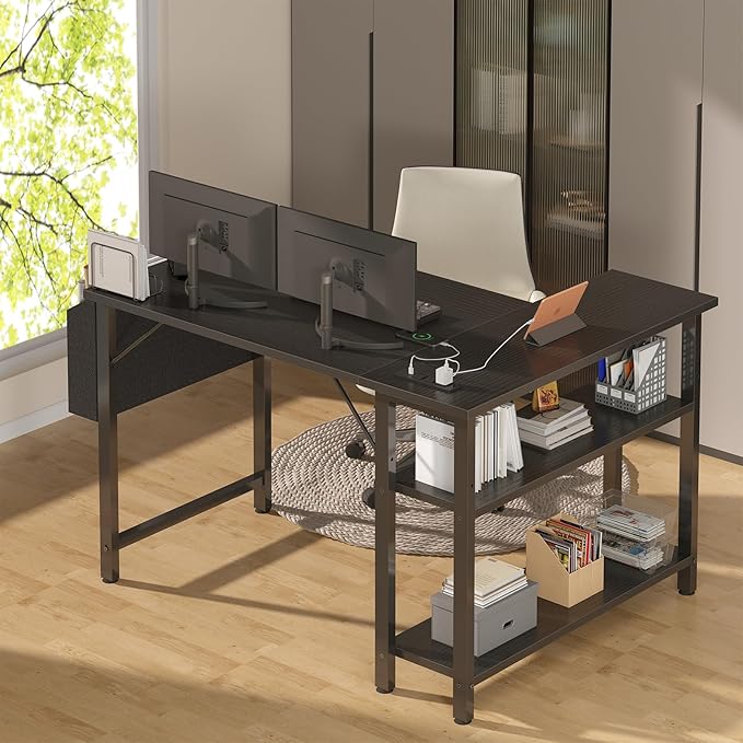 DLisiting Small L Shaped Gaming Desk with Shelves, 40 Inch Small Corner Computer Gaming Desk for Boys Teens Bedroom, Study Work PC Desks for Home Office Bedroom, Black
