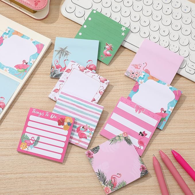 9 Pads Flamingos Sticky Notes, 3x3 Inch Cute Stick Notepads | Adhesive Memo Notes Pad, Coworker Gifts, Office Supplies Decor, Desk Accessories for Students, Teacher, Meeting