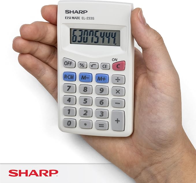 Sharp 8-Digit Battery-Powered Pocket-Size Calculator, Standard Function Wallet Calculator with LCD Display, Fits in Purses, Pockets & Workbags, 4 x 2.4-Inches, White (EL233SB)