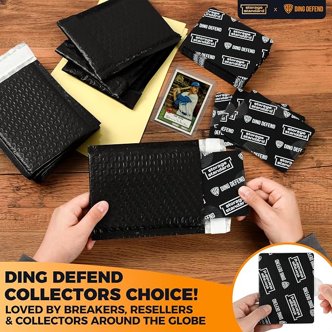 Ding Defend Card Shipping Protector Envelope Bubble Mailer Kit with 110 Card Shipping Protectors (3.5x4.5 Inches), 55 Bubbles Mailers, 250 Tape Seals for Collectible Cards - Black