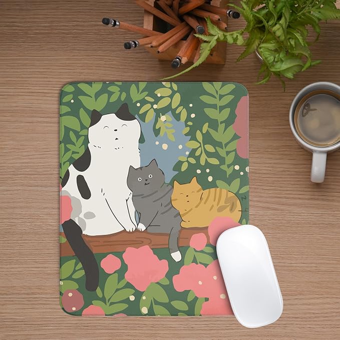 Cute Colorful Cats Square Mouse Pad,Kawaii Cat Mouse Pads for Wireless Mouse Desk Accessories,10"X8"Travel Mousepad with Non-Slip Rubber Base, Stitched Edge Mouse Pads for Desk,Computers,Laptop,Office