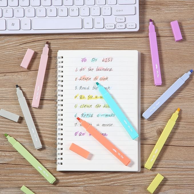 Mr. Pen- Aesthetic Highlighters No Bleed, 8 Pack, Assorted Colors | Chisel Tip, Cute Highlighters Assorted Colors for Journaling, Highlighting, Underlining, Fast Dry, Back to School Supplies