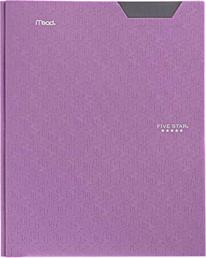 Five Star 2-Pocket Folder, Plastic Folder with Stay-Put Tabs and Prong Fasteners, Holds 8-1/2" x 11" Paper, Amethyst Purple (38750)