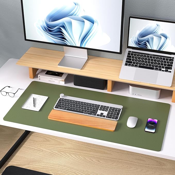 Aothia Leather Desk Pad Protector, Mouse Pad, Office Desk Mat, Non-Slip PU Leather Desk Blotter, Laptop Desk Pad, Waterproof Desk Writing Pad for Office and Home (31.5" x 15.7",Olive Green)