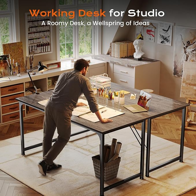 55 X 24 Inch Computer Desk with Deeper Desktop, Gaming Office Writing Work Desk for Home Office, Study, Bedroom, Work from Home, Metal Frame, Grey
