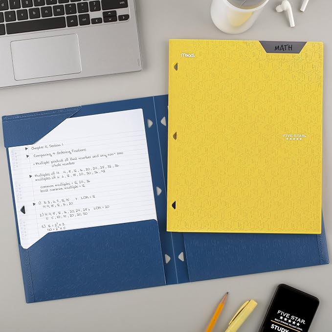 Five Star 2-Pocket Folder, Plastic Folder with Stay-Put Tabs, Fits 3-Ring Binder, Holds 8-1/2" x 11" Paper, Harvest Yellow (333420K-ECM)
