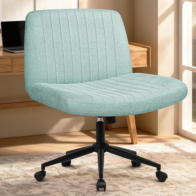 Orange Factory Criss Cross Chair, Wide Wheel Vanity Seat, Mint Dual Base | Cross-Legged with Dual Base with Wheels or Pads, 360° Swivel, Height Adjustable, Comfy Mid-Back for Office,Desk, Task Work