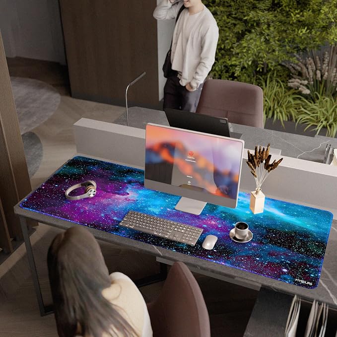 Mydours 63" x 24" Gaming Mouse Pad, XXXL Full Desk Pad (Purle Universe) | Non-Slip Rubber & Smooth Fabric, Computer Pad Protector, Extended Desk Mat for Gaming, Office, Home, Workingg