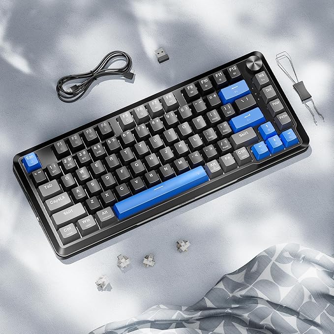 Redragon K681 Wireless Mechanical Keyboard, Gasket Mounted RGB Gaming Keyboard with Volume Knob, MDA-Profile, Pre-Lubed Linear Switches, 81 Keys 75% Tri-Mode Hot Swappable for PC/Xbox/Ps4/5 (Blue)