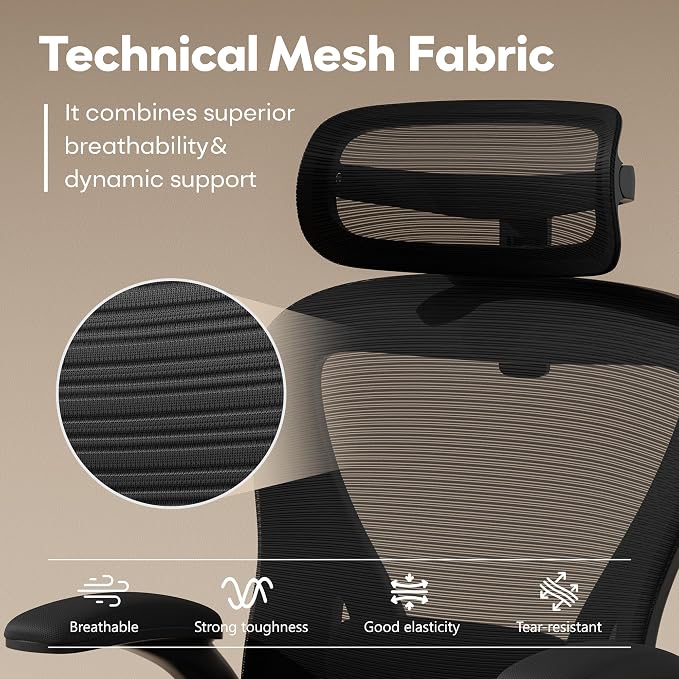 Ergonomic Office Chair with Memory Foam Seat, Computer Desk Chair | 3.5" Memory Foam Cushion, 3D Adjustable Headrest, Lumbar Support, Flip-Up Armrests, Breathable Mesh, 330LBS Weight Capacity