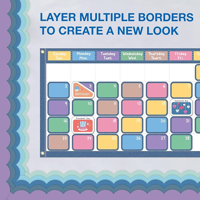 Carson Dellosa Nature Bulletin Board Borders - 325ft Soothing Blues, Lilac Calming Classroom Décor, Teacher Supply, School, Office Cork or Whiteboard, Wall, Locker, Party Decoration 5 Pack