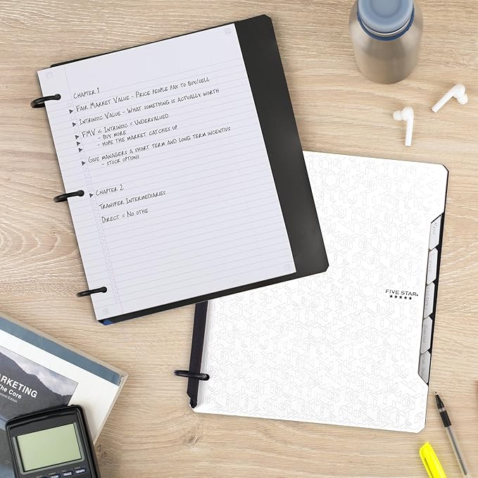 Five Star Flex Refillable Notebook + Study App,College Ruled Paper and 1 Inch TechLock Ring Binder with Pockets,Tabs and Dividers,200 Sheet Capacity,White (29328AE2), 1 Count (Pack of 6)