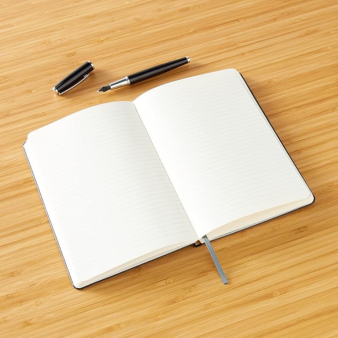 Amazon Basics Classic Hardcover Journaling Notebook with Inner Pocket, Line Ruled, 240 Pages, 5" x 8.25", 24 Count, Black
