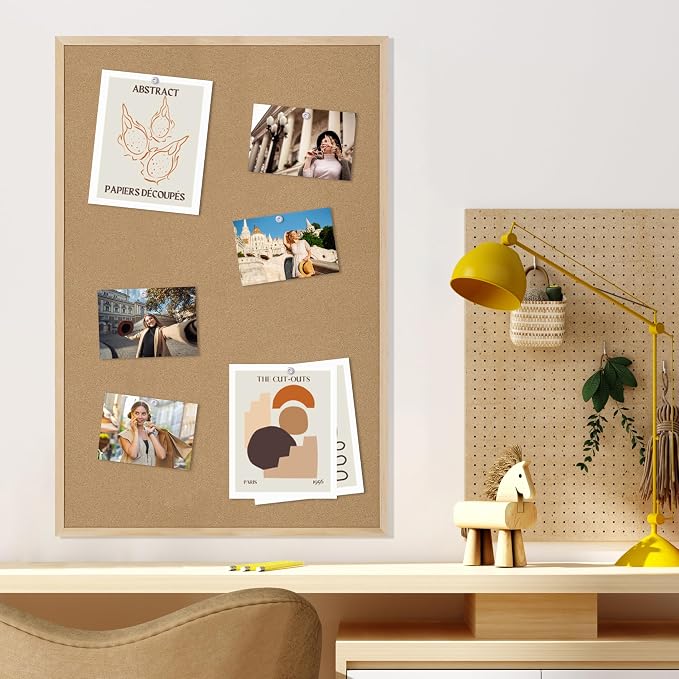 DAHAPYBOO 36x24 Cork Board for Office with Pin Oak Wood Boards | Cork Board Bulletin Board,Message Board or Vision Board Decoration