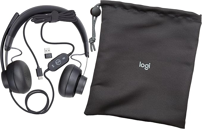 Logitech Zone Wired Noise Cancelling Headset, Certified for Microsoft Teams with Advanced Noise-canceling mic Technology for Open Office environments, USB-C with USB-A Adapter, Graphite