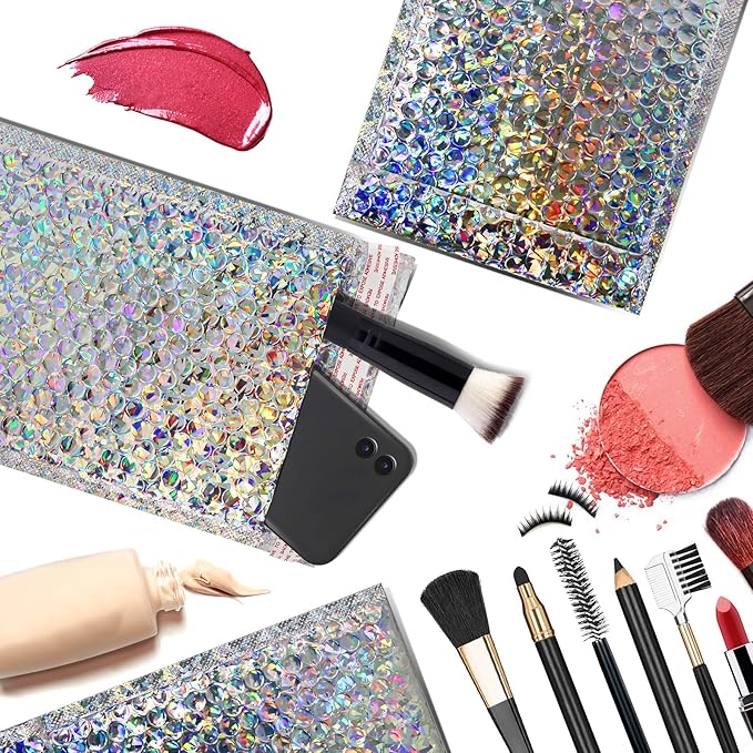 30 PCS 7 x 11 Inch Holographic Mailer, Mailing Envelopes Bubble Padded, Poly Bubble Mailers Padded Envelope Waterproof, Self Sealing Cushion Envelopes for Mailing Packing Shipping (Silver)