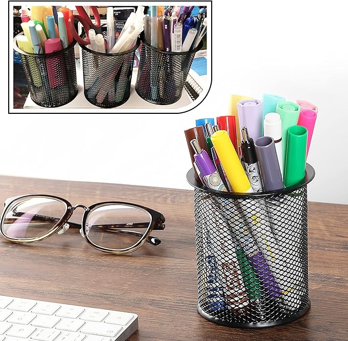 Mr. Pen- Mesh Pen Holder, 3pcs, Pen Holder, Pencil Cup Holder | Black Pen Holder, Pen Cups, Metal Pencil Holder, Black Mesh Pencil Holder, Pen Holder for Desk, Pen Organizer for Desk