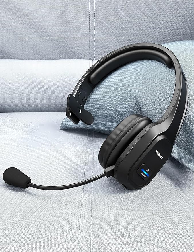 TECKNET Trucker Bluetooth Headset, AI Noise Canceling Mic, Wireless On-Ear | AI Noise Canceling Mic reduces background noise for clear calls. Wireless hands-free headset for truckers and office use.