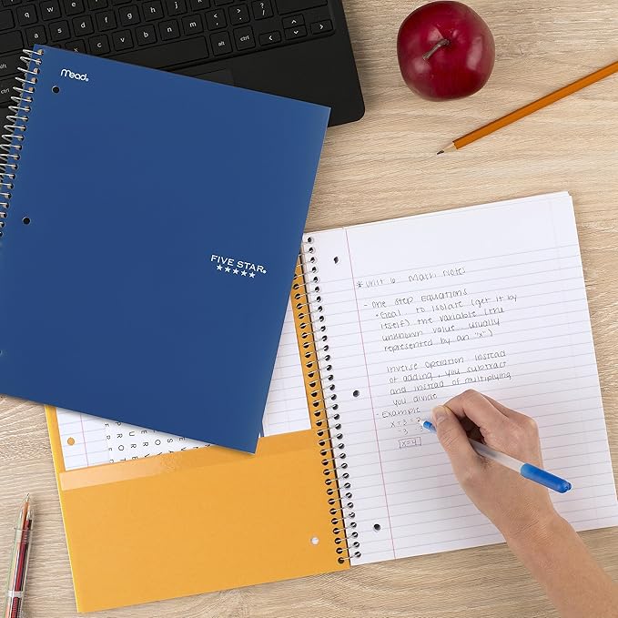 Five Star Spiral Notebook + Study App, 1 Subject, College Ruled Paper, 8-1/2" x 11", 100 Sheets, Fights Ink Bleed, Water Resistant Cover, Pacific Blue (72565)