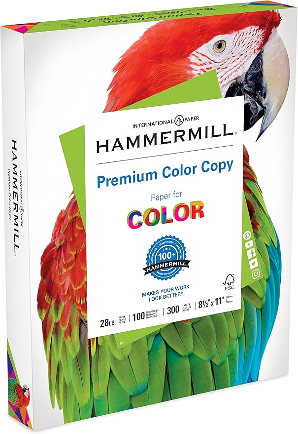Hammermill Printer Paper, Premium Color 28 lb Copy Paper, 8.5 x 11-1 Pack (300 Sheets) - 100 Bright, Made in the USA, 102700R