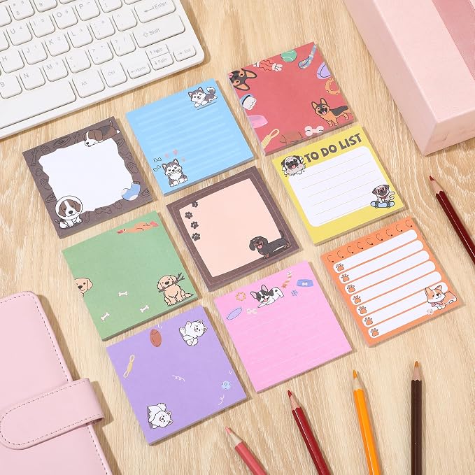 9 Pads Dog Sticky Notes, 3x3 Inch Cute Stick Notepads | Adhesive Memo Notes Pad, Coworker Gifts, Office Supplies Decor, Desk Accessories for Students, Teacher, Meeting