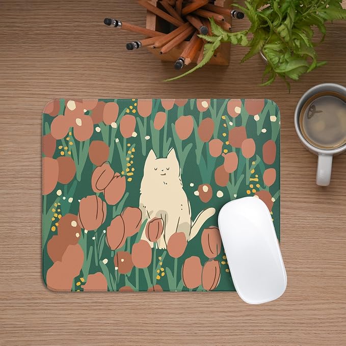 Cute Cat Square Mouse Pad,Aesthetic Anime Cat Mouse Pads for Wireless Mouse Desk Accessories,10"X8" Travel Mousepad with Non-Slip Rubber Base, Stitched Edge Mouse Pads for Desk,Computers,Laptop,Office