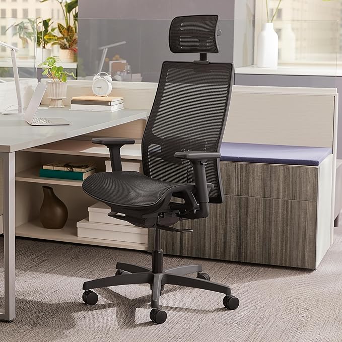 HON Ignition 2.0 Ergonomic Office Chair, Headrest, Office Desk, Black | Ergonomic office desk chair with lumbar support, adjustable arms, office decor, advanced tilt for workstation comfort