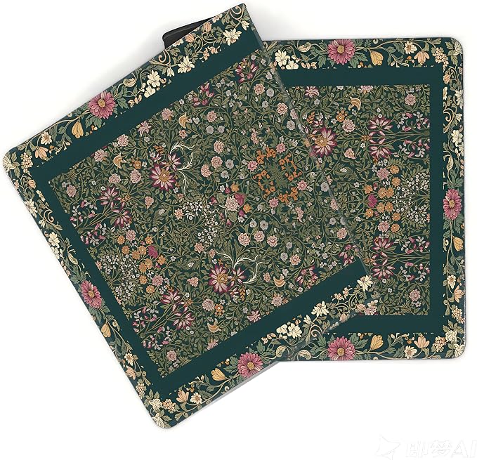 Cute Floral Aesthetic Daisy Gaming Mouse Pad, Dark Green Rug Desk Mat with Anti-Slip Base & Stitched Edges,35.4" x 15.7" in Table Mat for Computer Desktop, Beautiful Workstation Decor