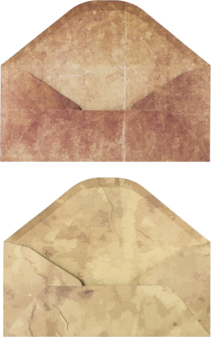 【Pack 48 】Vintage Style Envelopes - Classic Aged Envelopes in 6 Unique Designs - Old Looking Antique Looking- 4 x 8.7 inches (48 Pack)