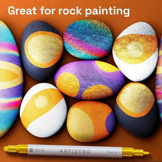 ARTISTRO Gold Dual-Tip Acrylic Paint Marker Pens - Set of 36 | For Fabric, Rock, Glass, Wood, & Coloring Books, Arts & Crafts Gift, Classroom Must Haves & School Supplies (Dot & Fine Tips)