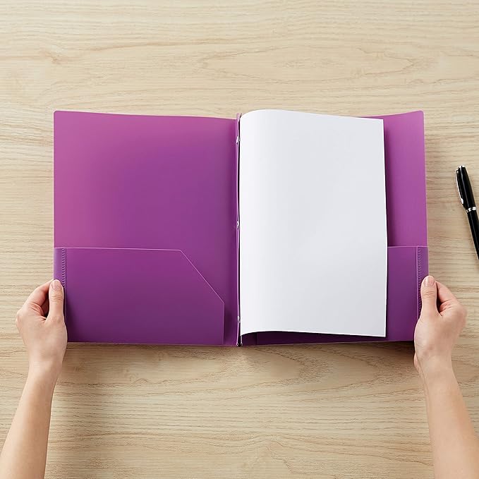 Amazon Basics Heavy Duty Plastic 2 Pocket Folder for Documents, Letter Size Paper, Assorted Colors, Pack of 144