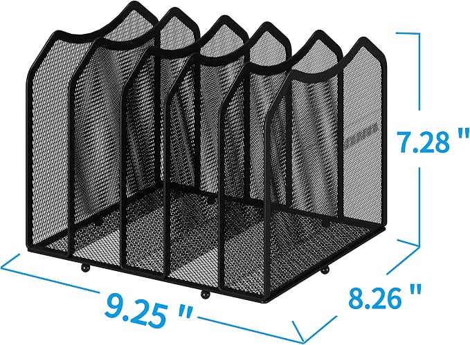 Simple Trending 5-Section Vertical File Organizer, Black | Metal Mesh Desktop Organizer, Multifunctional Use, Save Space, File Sorter for Office Home Classroom, 8.26"D x 9.25"Wx 7.28"H