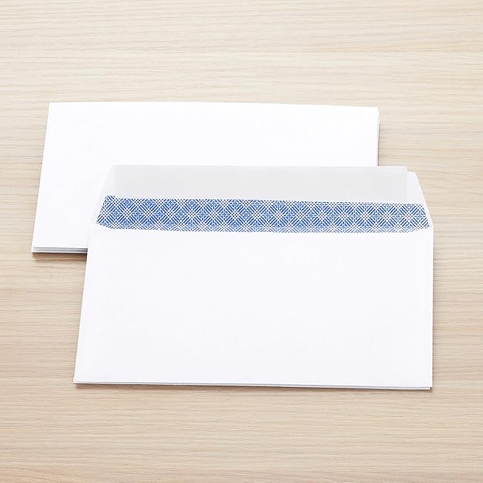 Amazon Basics #6 3/4 Security-Tinted Self-Seal Envelopes for Invoices and Documents, White, 300-Pack