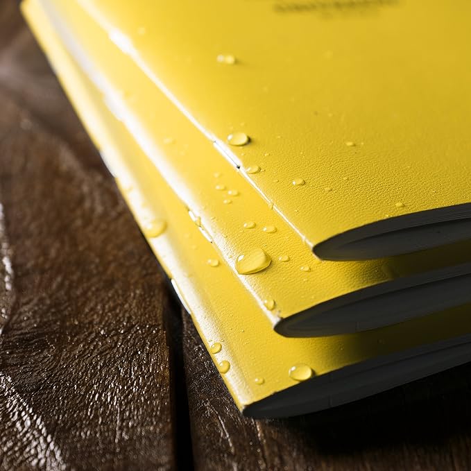 Rite in the Rain Weatherproof Mini Stapled Notebook, 3.25" x 4.625", Yellow Cover, Universal Pattern, 3 Pack (No. 371FX-M)