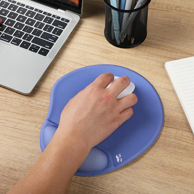 Mr. Pen- Ergonomic Mouse Pad with Wrist Rest, Dusky Blue-Purple Breathable Fabric with Memory Foam Cushion, Non-Slip Rubber Base, Gel Mouse Pad with Wrist Support