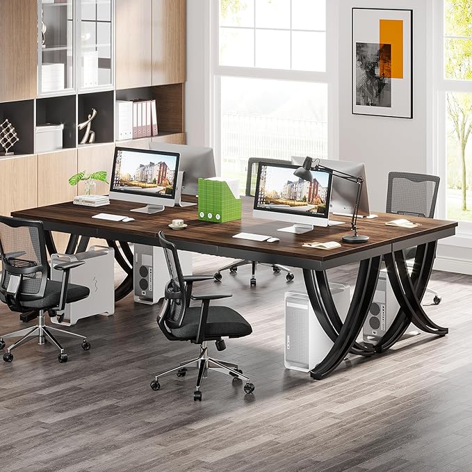 Tribesigns 2 Person Desk, 78 Inch Long Computer Desk, Two People Office Table with Stylish Legs, Double Workstation for Home Office (Rustic Brown)
