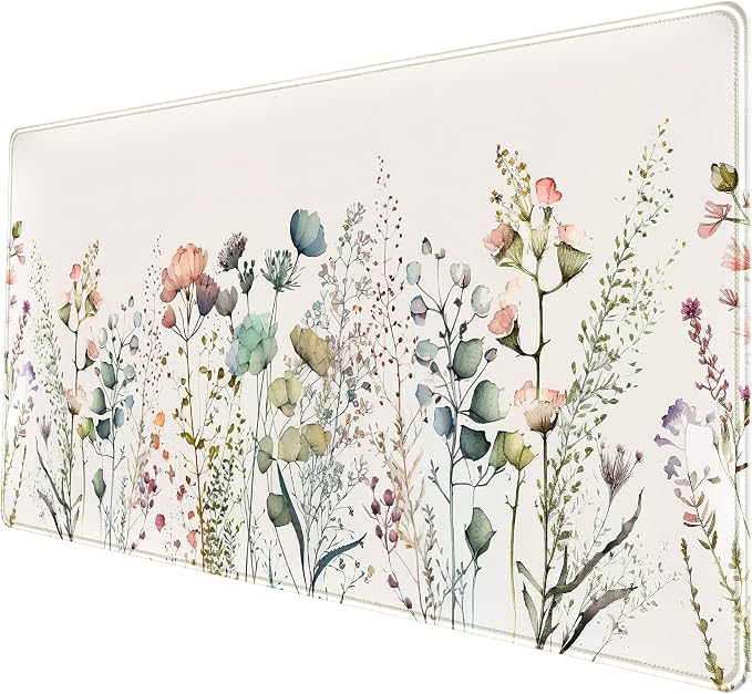 Floral Desk Mat Beige Boho Desk Pad, Large Extend Mouse Pad XXL, Cute Minimalist Flowers Keyboard Mat, Esthetics Desktop Mat Laptop Wireless Mouse Mat for Desk, Gift for Women 31.5"x15.75"