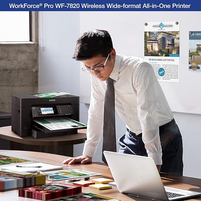 Epson Workforce Pro WF-7820 Wireless All-in-One Wide-Format Printer, Auto 2-Sided Print 13" x 19" Copy, Scan & Fax, 50-Page ADF, 250-sheet Paper Capacity, Works with Alexa - Black