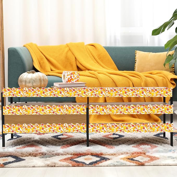 Lucleag 36Ft Maple Leaves Bulletin Board Border Roll, Thanksgiving Fall Leaves Border Autumn Leaf Bulletin Borders for Thanksgiving Fall Autumn Classroom Office Bulletins Board Decoration