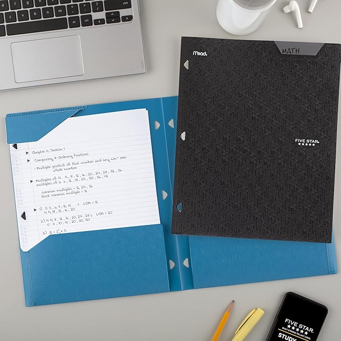 Five Star 2-Pocket Folder, Plastic Folder with Stay-Put Tabs, Fits 3-Ring Binder, Holds 8-1/2" x 11" Paper, Tidewater Blue (333420H-ECM)