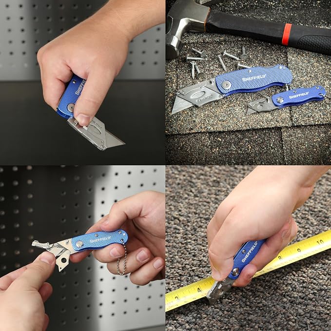Sheffield Utility Knife and Mini Box Cutter with Aluminum Handles | Folding Utility Knife Set Accepts Std and Mini Utility Knife Blades for Use in Warehouse, Construction, or DIY