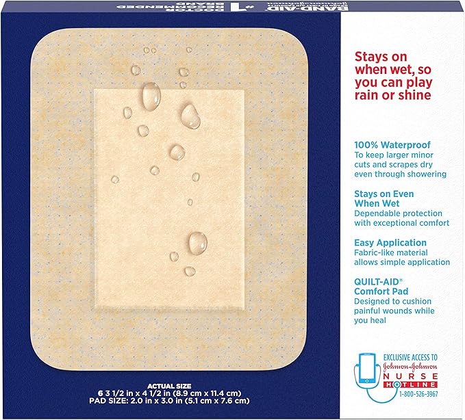 Band-Aid Brand Water Block Flex Large Adhesive Pads, 100% Waterproof Bandage Pads for First-Aid Care of Minor Cuts, Scrapes & Wounds, Ultra-Flexible Design, Sterile, Large, 2 x 6 ct