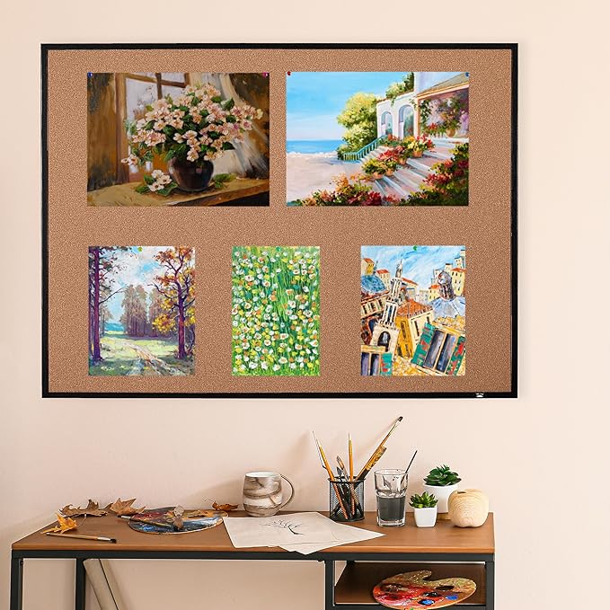 Mr. Pen- Cork Board, 24”x36”, Black Framed Cork Board, Cork Bulletin Board | Push Pin Board, Cork Boards for Walls with Frame, Office Cork Board, Bulliten/Cork Board, Corkboards for Wall, Vision Board