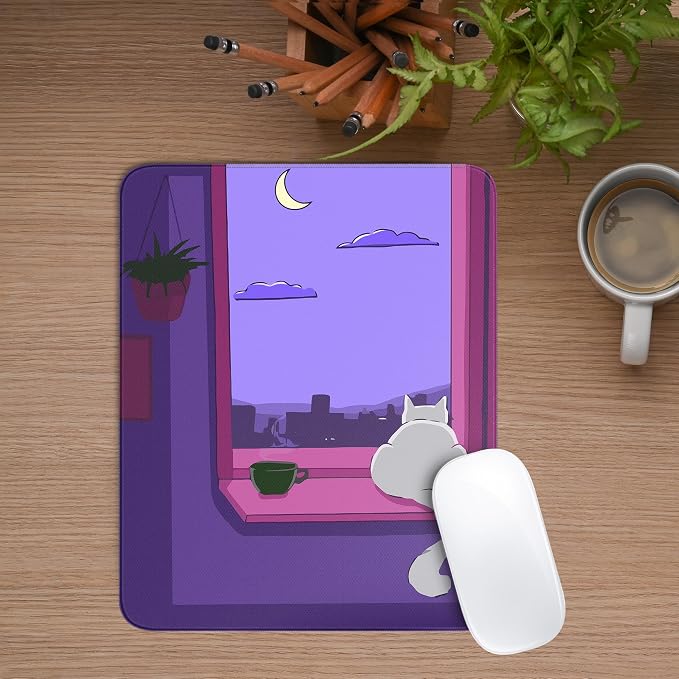 Cute White Cat Square Mouse Pad,Anime Cats Mouse Pads for Wireless Mouse Desk Accessories,10"X8" Travel Mousepad with Non-Slip Rubber Base, Stitched Edge Mouse Pads for Desk,Computers,Laptop,Office