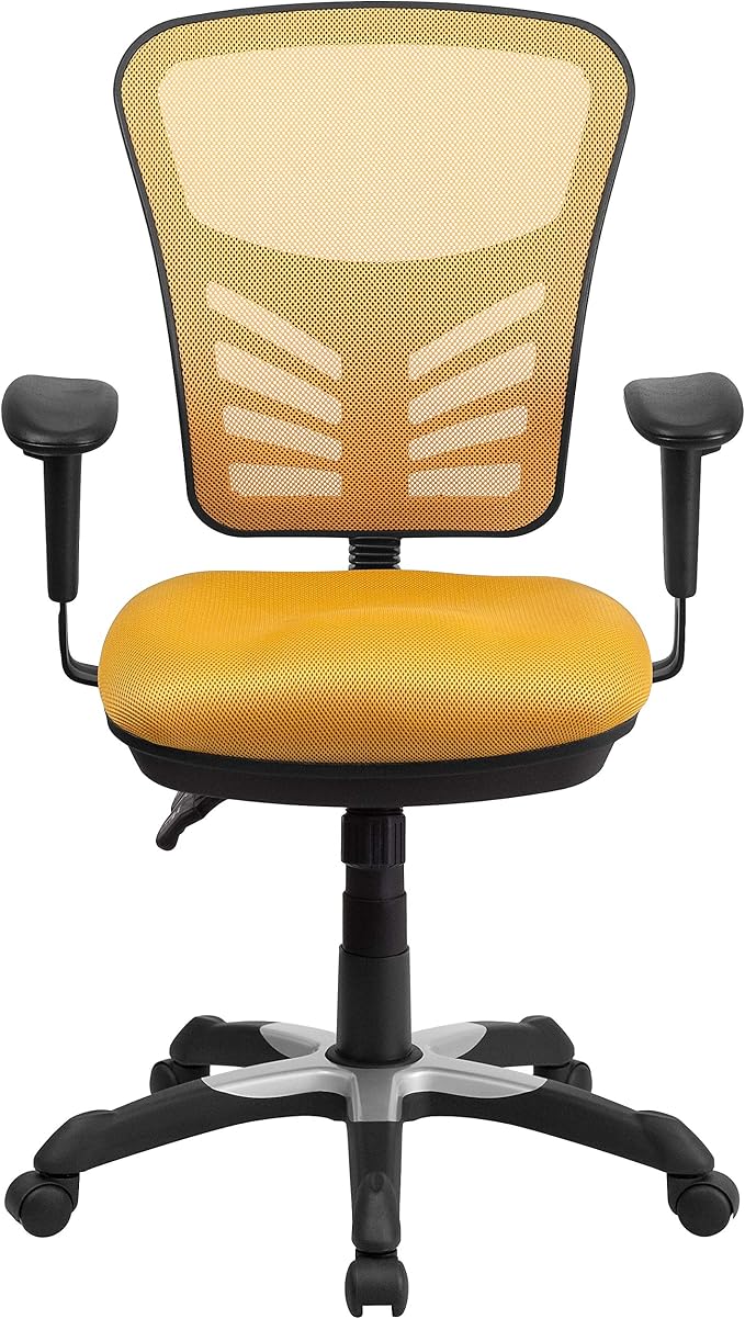 Flash Furniture Nicholas Mid-Back Yellow-Orange Mesh Multifunction Executive Swivel Ergonomic Office Chair with Adjustable Arms