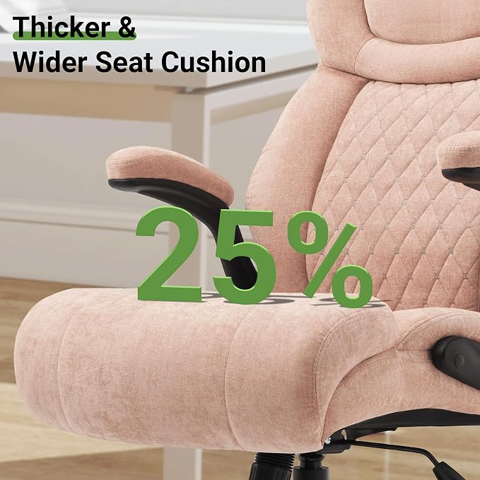 Office Chair, Big and Tall Executive Chair with Air-Lumbar Support, Breathable Desk Computer Chair with Adjustable Flip-up Armrests, Wide Cushion Seat Swivel Home Office Chair