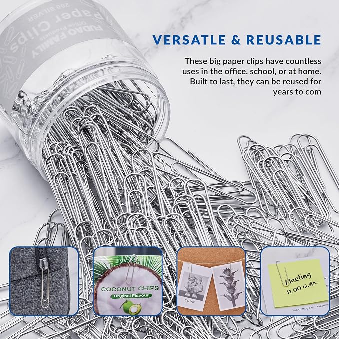 Jumbo Paper Clips, 2 Inch Paper Clip, 200 pcs Large Paperclips