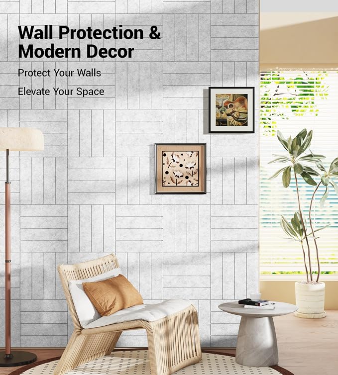 28" x 18" Felt Bulletin Board Tiles 1/2" Thick, Light Gray | 6 Pack Felt Tiles, Large Cork Board Alternative, 30 Adhesive Tabs, Pin Board for Home Office Decor with Easy Install