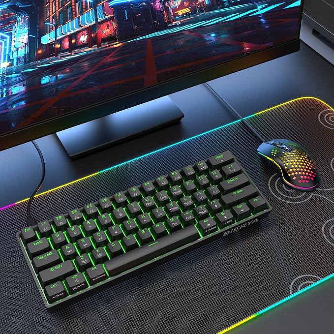 DIERYA 60% Mechanical Keyboard, DK61se Wired Gaming Keyboard with Brown Switches, LED Backlit Ultra-Compact 61 Keys Mini Office Keyboard for Windows Laptop PC Gamer Typist(Black)